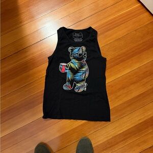 Riot Society Black Tank with Vibrant Bear Design Size Small